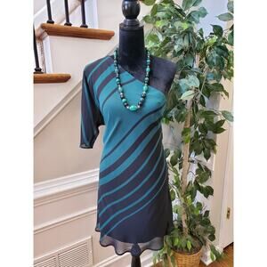 Eva Mendes NY&C Green Black One Shoulder off Casual Knee Length Dress Medium